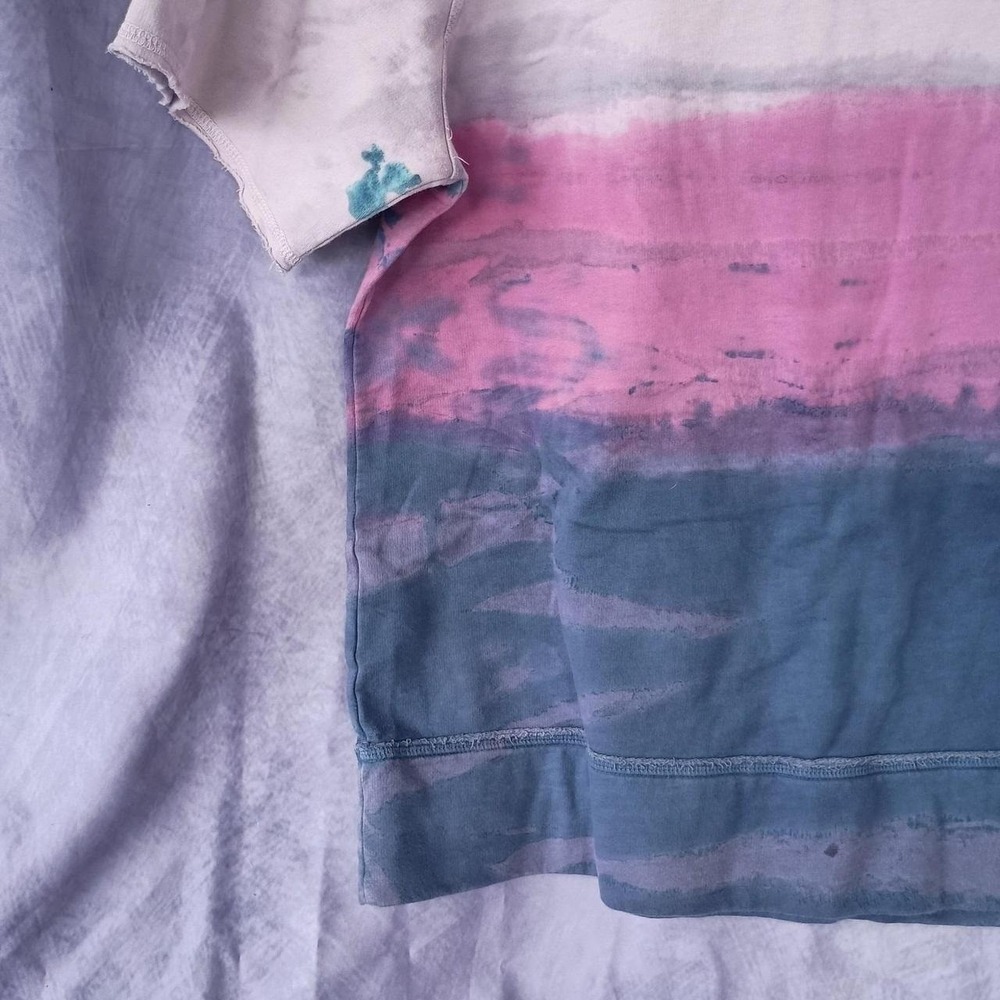 Hard Tail Forever Hand Dyed Ombre Kangaroo Pocket Short Sleeve Sweatshirt Top L - Picture 7 of 8